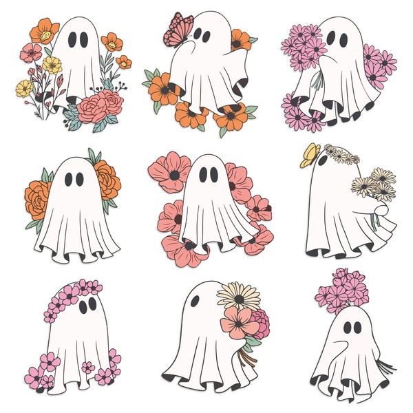 Whaline 36 Pcs Halloween Cutouts White Ghost Flower Cut-Outs Cartoon