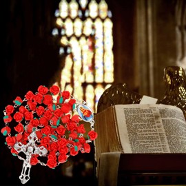 Kuesn Red Rosary Beads Catholic Necklace Holy Soil Medal and Catholic for Women Rosary Beads Necklace with Crucifix Cross Pendant, Religious Prayer Beads for Women (Red)