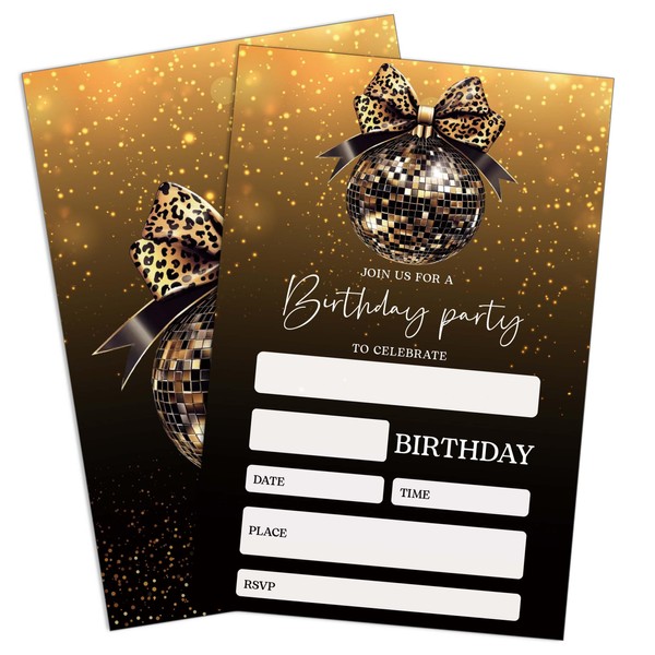 UIBOVA Leopard Print Bow Birthday Invitations, 20 PCS Black Golden