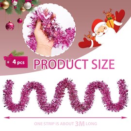 Tinsel Christmas Tree Pink 4 x 3 m Garland Christmas - Christmas Garlands Shiny Tinsel Garland Diameter 9 cm, Fir Garland Christmas Tree Decoration Pink Christmas Tree Decoration Garland Decoration