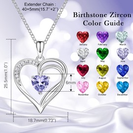 925 Sterling Silver Necklace for Women Birthstone Heart Necklace Women Necklace Jewelry Birthday Gifts for Her Womens Gifts
