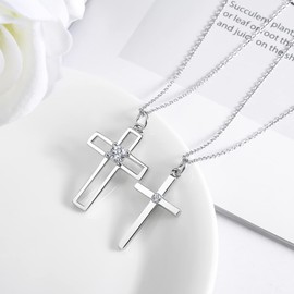 SOULMEET Matching Silver Crosses Necklace Set for Couples Mother Family Sisters Friends 2 Always Be With You (White CZ)