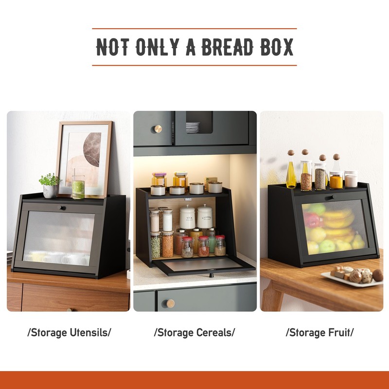 GHWIE Large Bread Box, Easy Access & Cleaning - Bamboo