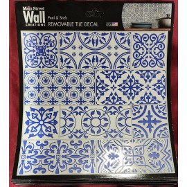 MAIN ST CREATIONS BLUE PAINTED TILES Peel Stick 8in Art Wall Tile Backsplash