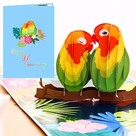 Liif Lovebird 20th Anniversary Card, 3D Greeting Pop Up Anniversary Card For 20 Years - For Husband, Wife, Parents, Couple, | With Message Note & Envelop | Size 7" x 5"