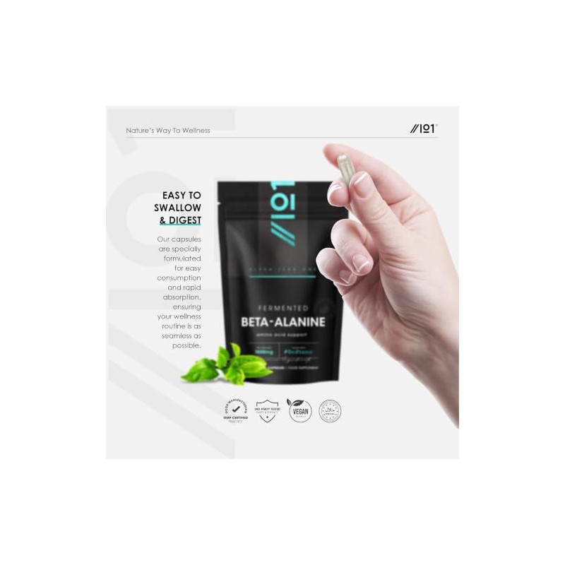 Fermented Beta-Alanine 1500mg – 120 Vegan Capsules – with BioPerine®
