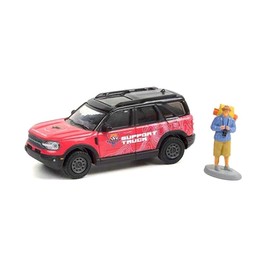 Collectibles 2021 Bronco Sport Pink and Black Off-Roadeo Adventure Support Truck with Backpacker Figurine The Hobby Shop Series 11 1/64 Diecast Model Car by Greenlight 97110F