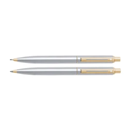 Sheaffer Sentinel, Brushed Chrome Cap & Barrel, Gold Plate Trim, Ball Point Pen & 0.7mm Pencil Set (E932551DC)