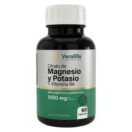 VeraLife | Suplemento Alimenticio con Citrato de Magnesio y Potasio con B6 – 60 Capsulas | Suplemento Nutricional con Magnesio y Potasio | Multivitami