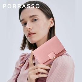 PORRASSO Women's Wallet Leather Credit Card Holder Multifunctional Wallet Women Purse, pink