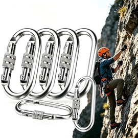 AdooAdii Set 6 Mosquetones Clips de Mosquetón de 22 KN con Bloqueo de Tornillo Mosquetón de Escalada con Seguro Acero Aleado Mosquetón para Camping Senderismo Hamacas Llaveros Mochilas Forma de O