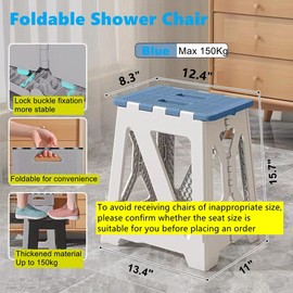 GOYUWEN Foldable Bath Shower Safety Chair Seat Blue, Foldable and Anti-Slip Bench Bathtub Stool for Elderly or Seniors (Foldable ShowerChair 15.7" H Blue Seat Size 12.4" x 8.3“)