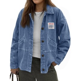 Cicy Bell Womens Oversized Denim Jackets Boyfriends Button Down Utility Jean Jackets Vintage Y2k Fall Coat