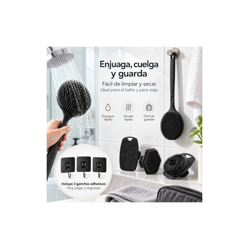 Cepillos de Silicona para Baño, Set de 4 para Espalda,