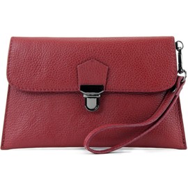 modamoda de T190 Women's Leather Clutch Wrist Bag Shoulder Bag with Chain Handmade in Italy, purple red