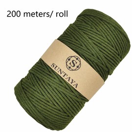 SUNTAYA Macrame Cord 3mm X 200 Meters, Macrame Rope Cotton Yarn, Dark Green Twine String, Bobbiny Braided Marame Cord Supplies for Crochet Twist Crafts Woven Decorating