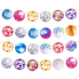 Pack of 4 Disco Ball Party Banner, 70s Party Decoration, Colourful Disco Ball Decoration, Garland, Hanging Banner for Disco Theme Party, Birthday Party, Baby Shower Accessories