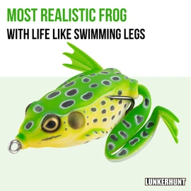 Lunkerhunt - Lunker Frog, Leopard – Fishing Lure with Realistic Design, Legs Extend and Retract in Use, Great for Bass and Pike, Freshwater Lure with Hollow Body, Weighs ½ oz, 2.25” Length