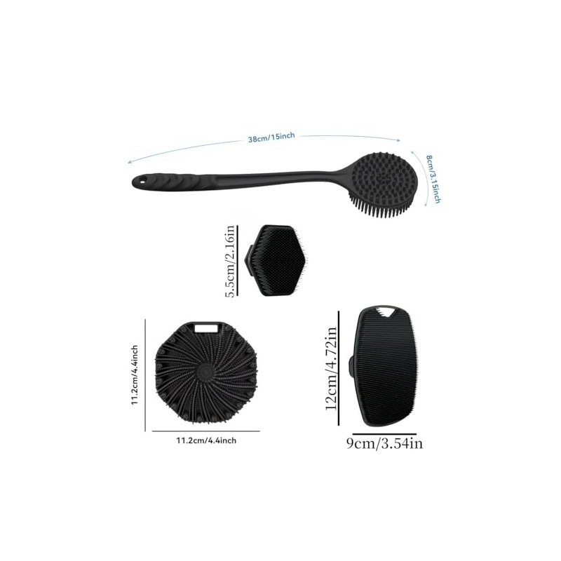 Juego Cepillos Baño Silicona Incluye Cepillo Espalda Mango Largo Facial
