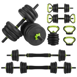 4 in 1 Adjustable Dumbbell Set, 44LBS Free Weight Set Used as Dumbbell, Barbell, Kettlebell and Push-up, Home Gym Fitness Workout Equipment for Men and Women black