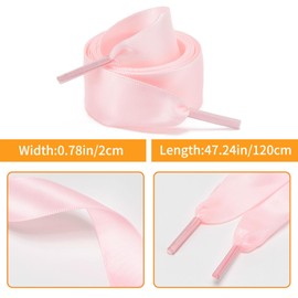 ZOOEASS 2 Pairs 47.24" Satin Ribbon Shoelaces 0.78" Wide Solid Flat Silk Shoe Laces for Sneakers Boots Women(2P-Pink)
