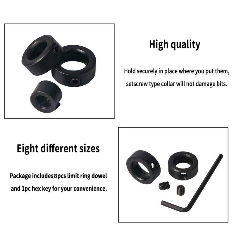 Depth Stop Rings Set, 8 Pieces Drill Depth Stop Collar
