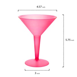 Party Essentials Brights Plastic 2-Piece Martini Glass, 8-Ounce Capacity, Neon Pink, For Martinis, Appetizers, Mash Potatoes, Veggies Dip Stations, Bar & More (Case of 120)