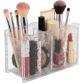 Organizador de Maquillaje Portabrochas con Diseño de Ondas, Caja de Almacenamiento para Cosméticos y Utensilios con 2 Compartimentos, para Brochas, Pinceles, Lápices Labiales