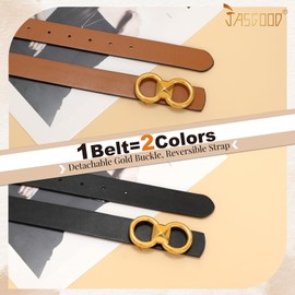 JASGOOD Women's Reversible Leather Belt Fashion Ladies Waist Belt for Jeans Pants with Gold Buckle