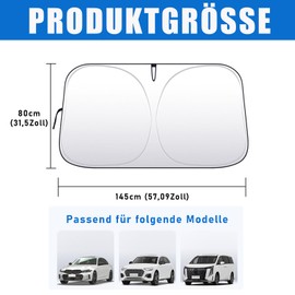 Sun Protection Car Windscreen, Foldable Windscreen Cover for Windscreen, 145 x 80 cm, UV Protection for Summer, for Most Vehicles and SUV Vehicles, Easy Storage