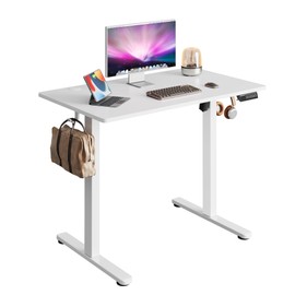 DEVAISE Whole Piece Desktop Electric Standing Desk, 40" x 24" Adjustable Height Computer Desk, 3 Height Memory Settings, Sit Stand Up Desk for Home Office, White