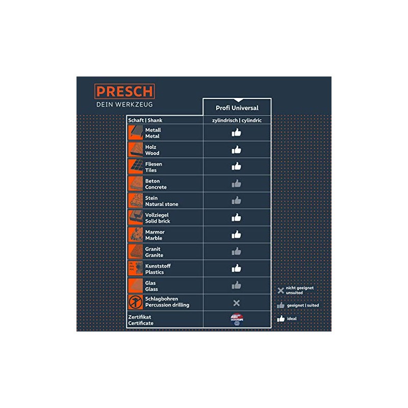 Presch Universal Drill Bit Set Professional 5-Piece Carbide Multi-Purpose Drill