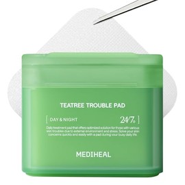 MEDIHEAL Teatree Trouble Pad - Almohadillas de tóner facial cuadradas de algodón con árbol de té y lactobacillus - Calmantes para calmar la piel sensi