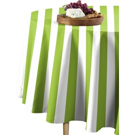 Fabric Textile Products | Lime and White Stripe Tablecloth | Cabana Round Tablecloth | 120" Round | Machine Washable and Stain-Resistant for Easy Care | Made in The USA