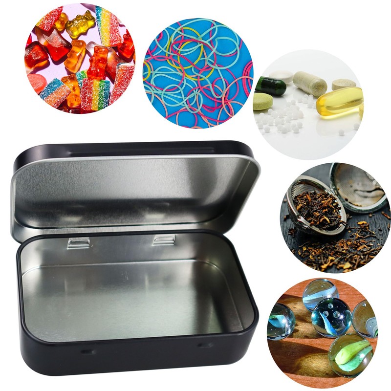 Fofuyim 2Pcs Rectangular Tins Container, Mini Metal Tin Can, Portable