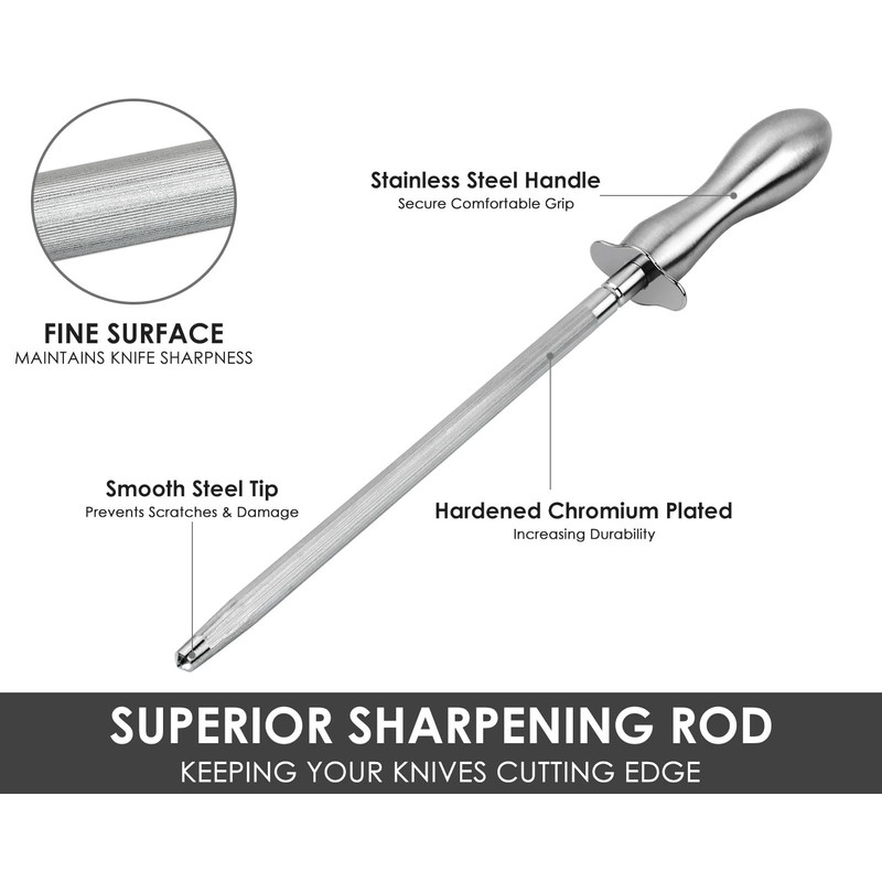 Victhur Honing Steel Kitchen Knife Sharpener Rod 12 Inch Sharpening