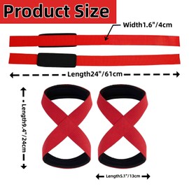 Figure 8 Lifting Straps for Deadlifts & Powerlifting – Heavy Duty Cotton Wrist Wraps | Strongman & Cross Training Grip Support (Red)