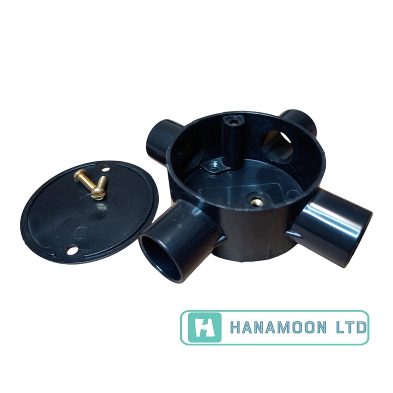 Black 20mm PVC Conduit Intersection Box 4 Way Terminal Box