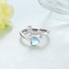 SCZKLAQ Dachshund Rings for Women 925 Sterling Silver Moonstone Dachshund Jewelry for Women Dachshund Gifts