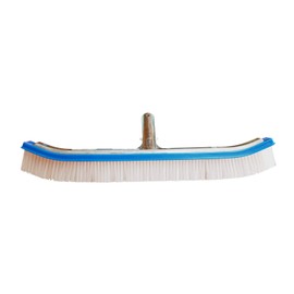18" Pool Brush (Curved) with Aluminum Back and Handle - Nylon Bristles - Blue Brush Body - Clear Bristles