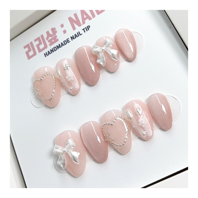 Nude pink cute handmade nail tips - Coffin / 누디핑크