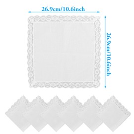 HXMJIED 6 Pieces Ladies Cotton Handkerchiefs, Women Lace Soft Hankies, Soft Cotton Wedding Handkerchiefs, White Washable Handkerchiefs