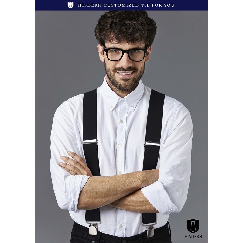 HISDERN Suspenders, X-Shaped, 2.0 inches (50 mm), Wide Men's, Large