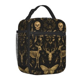 ainori Reusable Vintage Gothic Lunch Box for Kids Girls Boys Women Adult, Insulated Deer and Skull Lunch Bag,Polyester Cooler Goth Handbags Case for School Picnic Work Travel Beach or Hiking