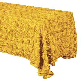 lovemyfabric Satin Rosette/Raised Roses/Floral Ribbon Tablecloth for Wedding/Bridal Shower, Birthdays and Very Special Events (36"x36", Marigold Yellow)