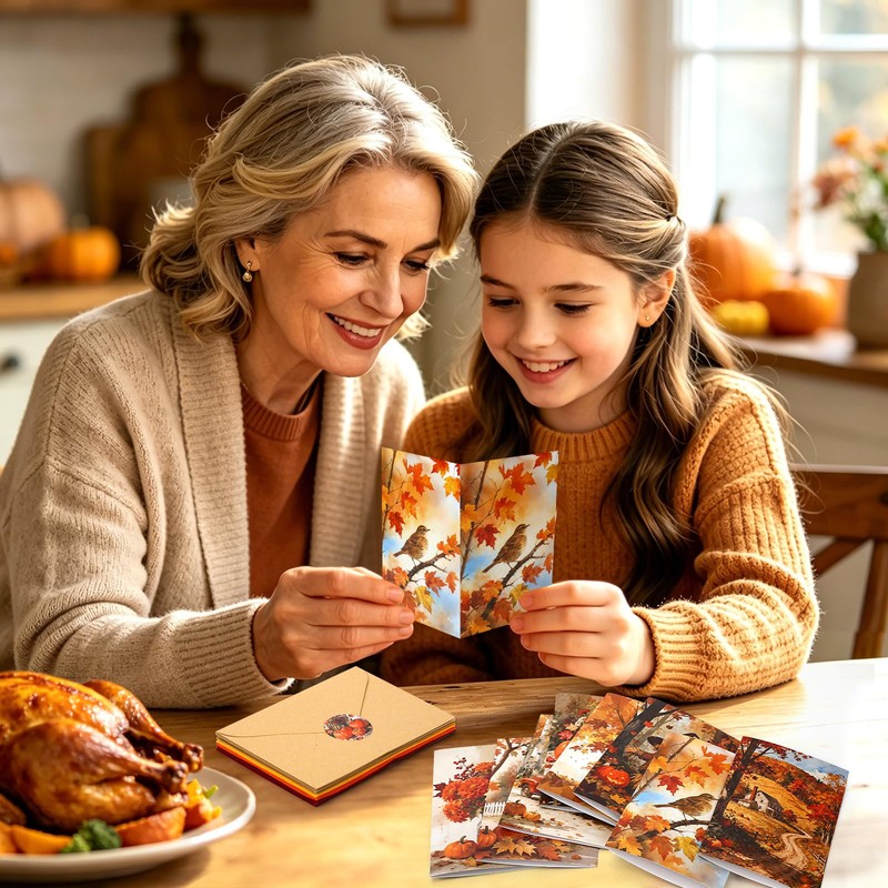 JANYUN 24 Pack Thanksgiving Fall Cards with Envelopes Stickers