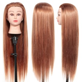 Hairdressing Head, Soft Synthetic Hair Hairdressing Head 24 Inch Professional Training Head with Holder