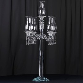 40-Inch Clear 5 Arm Crystal Glass Candelabra Hurricane Taper Candle Holder Wedding Party Events Decorations Supplies