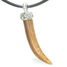 BestAmulets Amulet Italian Horn Lucky Charm Goldstone Good Luck Powers Leather Pendant Necklace