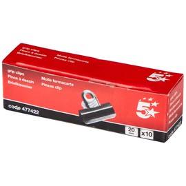 5 Star Grip Clips Metal Width 20mm Black [Pack 10]